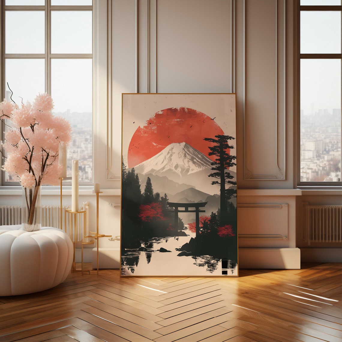 Mount Fuji With Torii Gate And Red Sun Japanese Style Art Poster - Image 4
