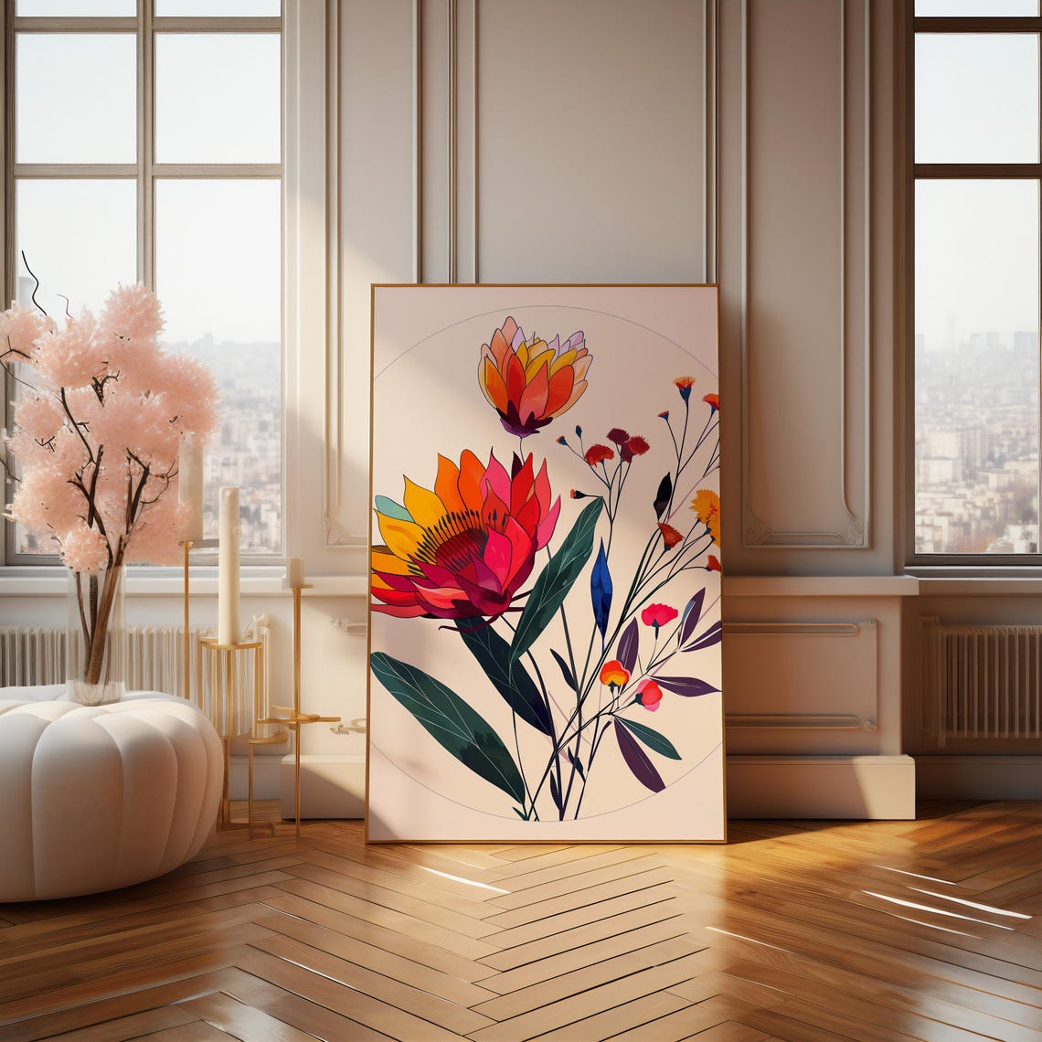 Sunset Protea Bloom Wildflower Bright Illustration Art Poster - Image 4