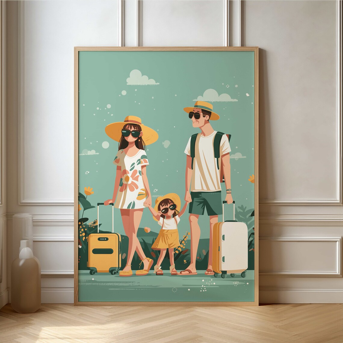 Happy Family Vacation Travel Adventure Colorful Illustration Poster