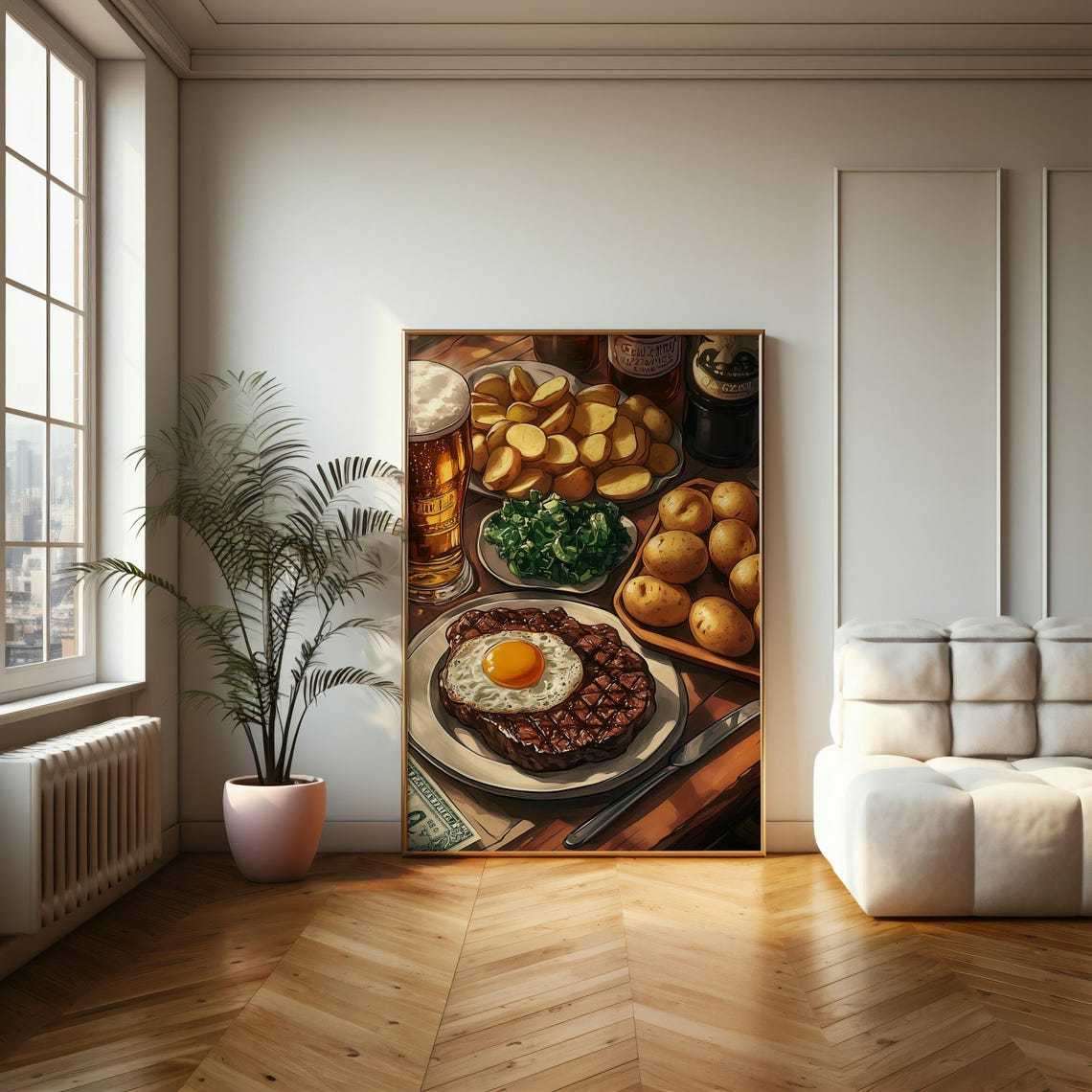 Steak and Egg Pub Dinner with Beer Illustrated Food Art Poster - Image 2