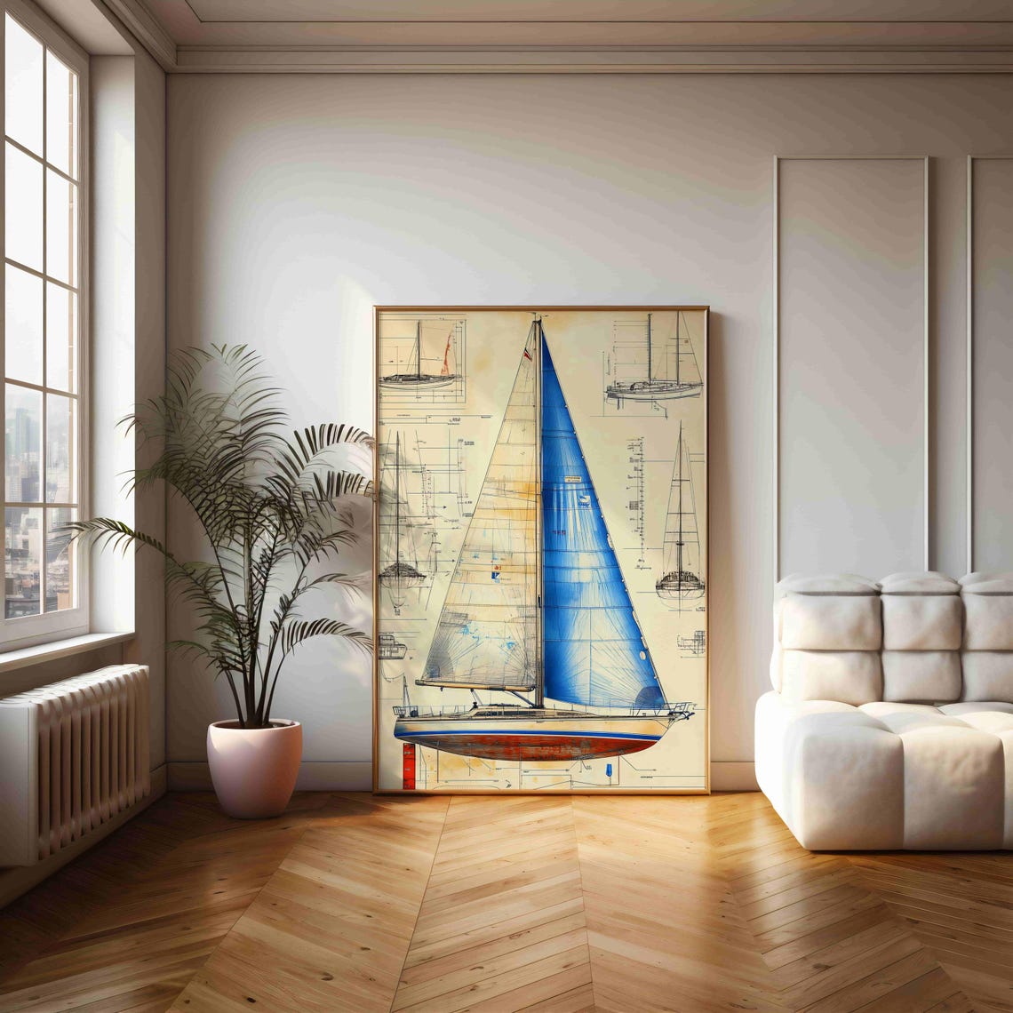 Vintage Sailboat Diagram Poster Nautical Blueprint Art For Home Decor - Image 2