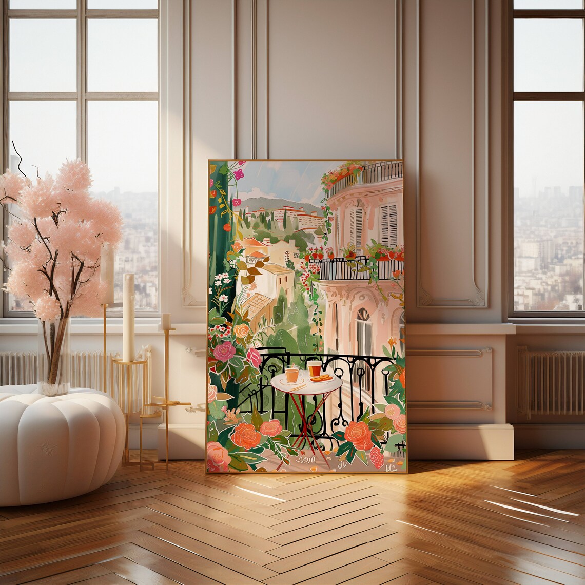 European Balcony, Romantic Italian Cafe Scene Art Print - Image 4