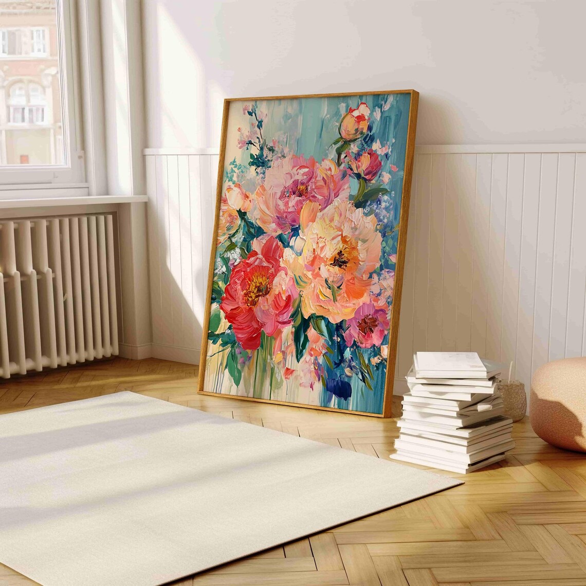 Impressionist Pink Peony Bouquet Acrylic Flower Painting Art Print - Image 5