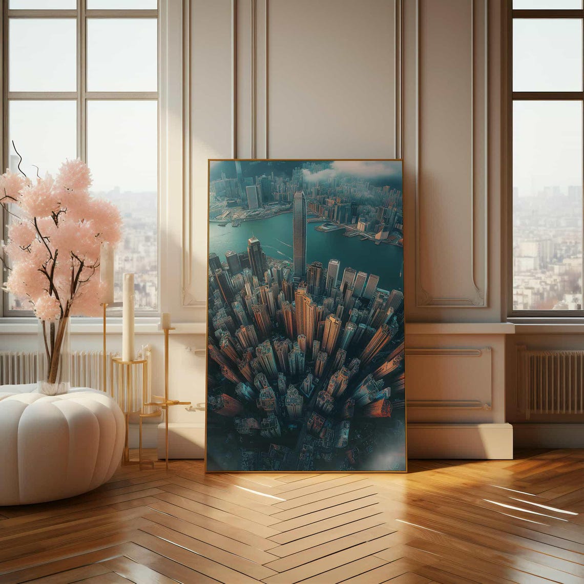Dramatic Aerial View High Rise City Skyline Harbor Metropolis Poster - Image 4