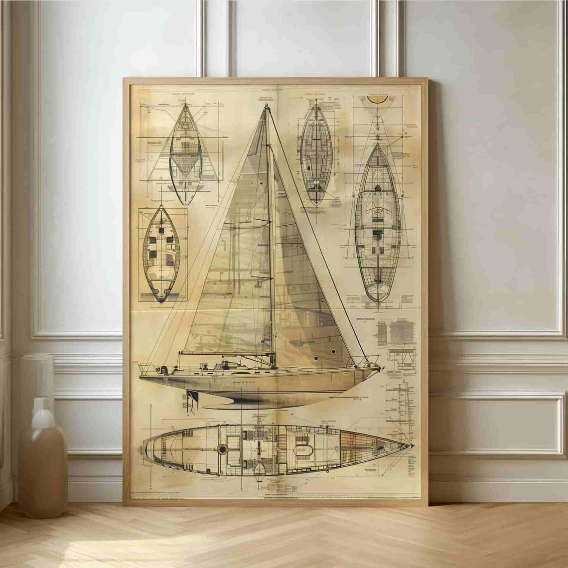 Nautical Blueprint Poster Vintage Sailing Yacht Design Art For Maritime Enthusiasts