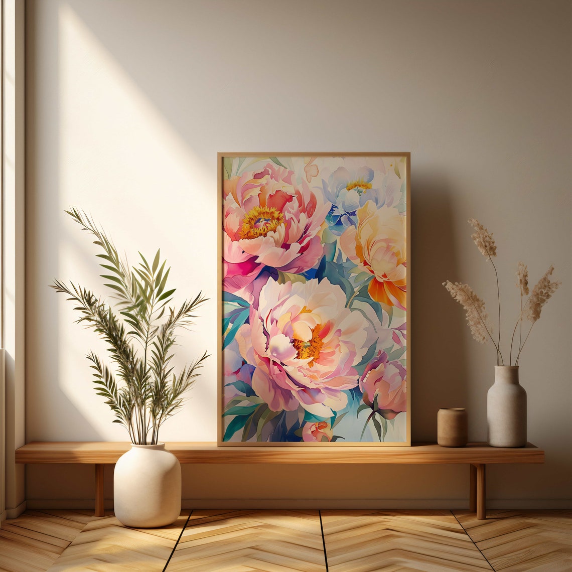 Soft Pink Peony Watercolor Blossom Floral Botanical Art Poster - Image 3