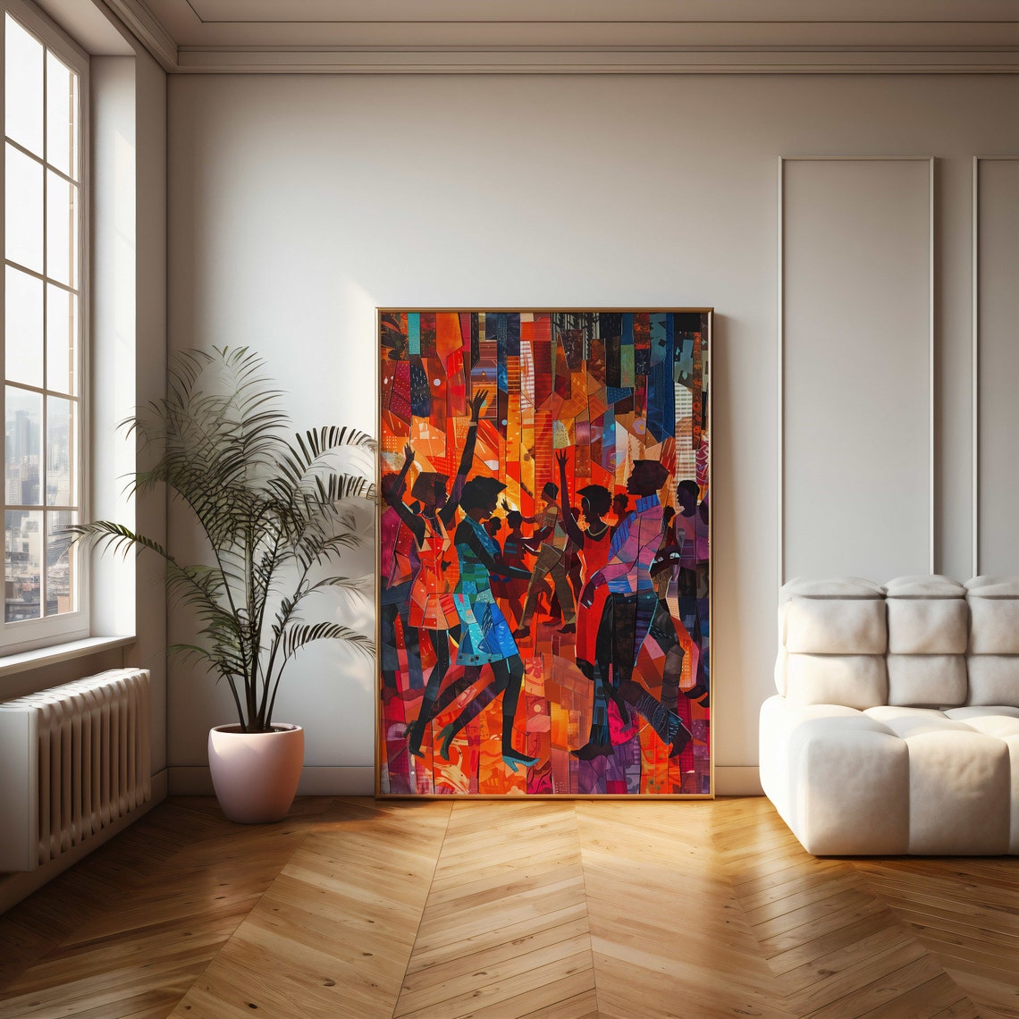 Energetic Dance Celebration Silhouettes Mosaic Collage Art Poster - Image 2
