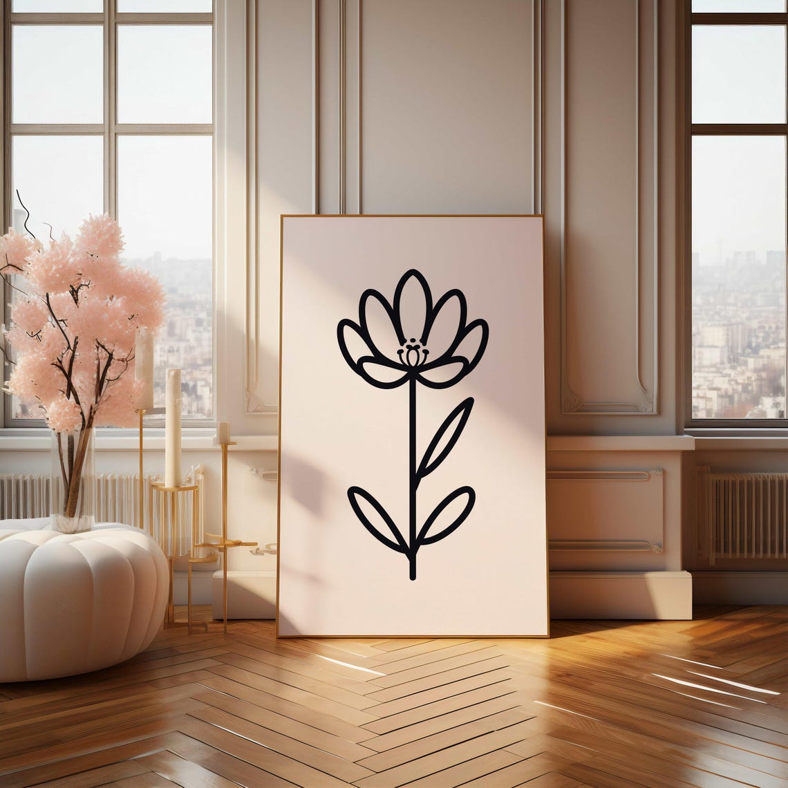 Bold Black Outline Flower Icon Minimalist Single Line Art Poster - Image 4
