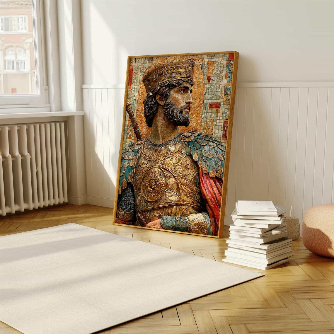 Byzantine Style Crowned Emperor In Golden Armor Mosaic Portrait Poster - Image 5