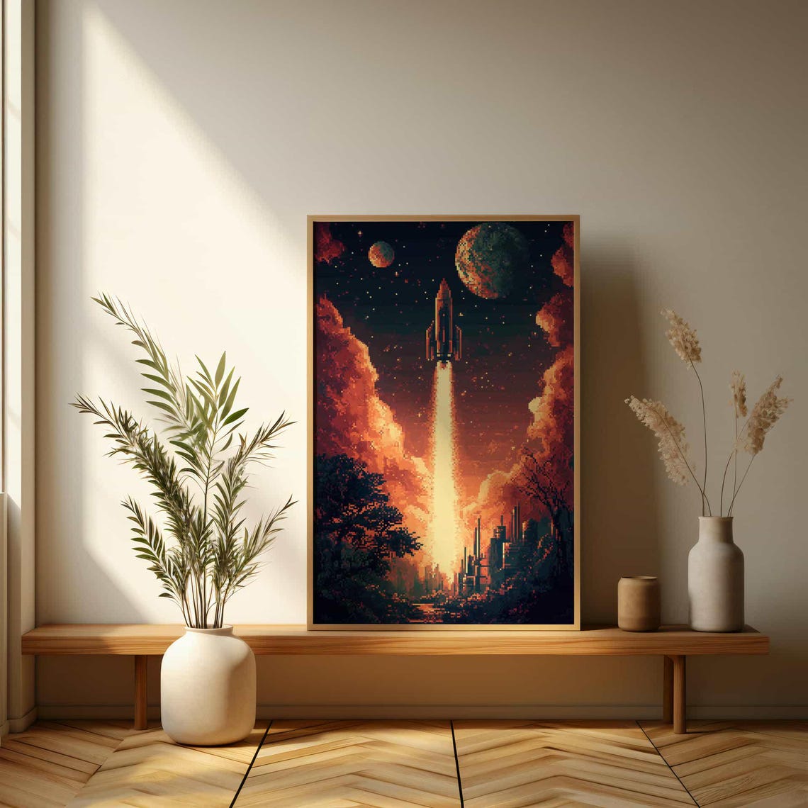 Pixel Art Rocket Launch into Space Retro Gaming Adventure Poster - Image 3