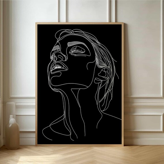 Contemporary Minimal Line Art Poster Elegant Face Outline For Home