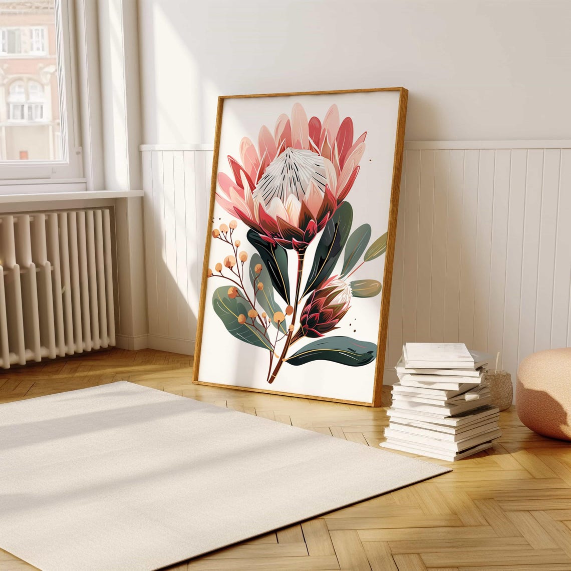 Blush Pink King Protea Stem Elegant Botanical Illustration Poster - Image 5