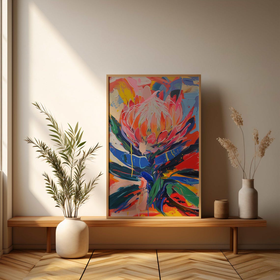 Pink Protea Abstract Expressionist Brushwork Colorful Poster - Image 3