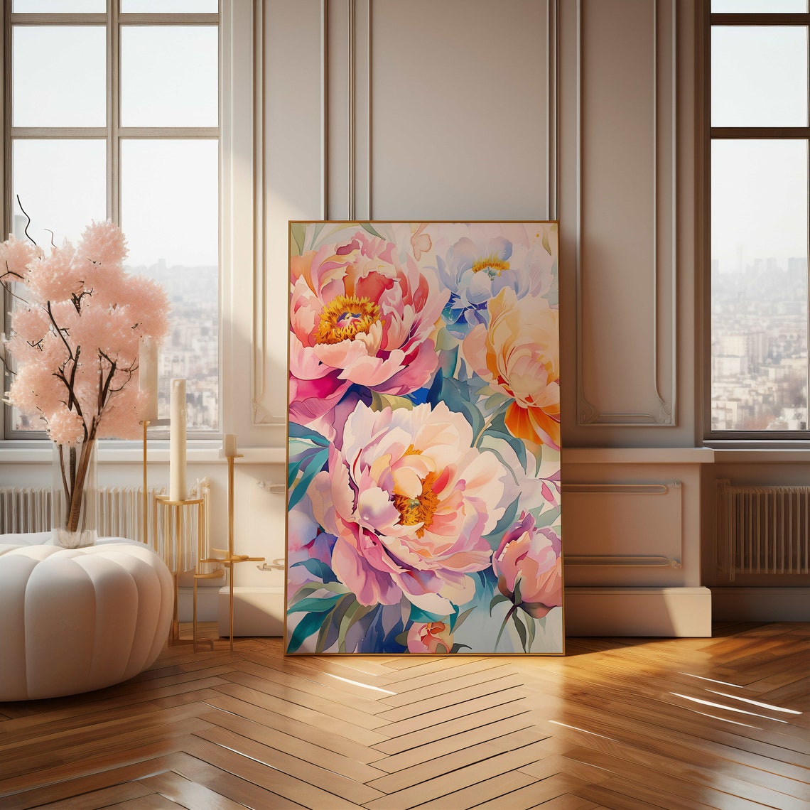 Soft Pink Peony Watercolor Blossom Floral Botanical Art Poster - Image 4