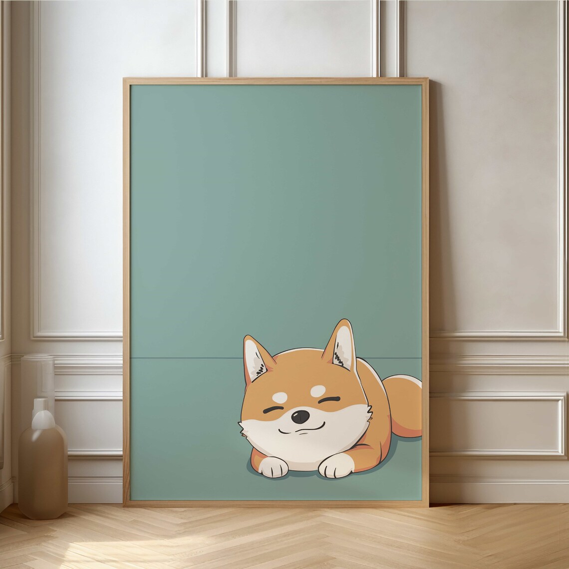 Cute Sleeping Shiba Inu Dog Loaf Cartoon Illustration Poster