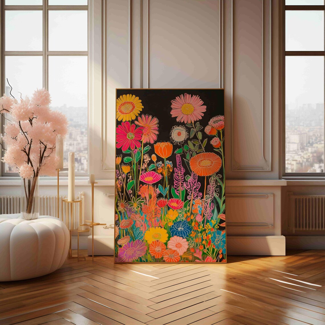 Chalk Style Flower Poster, Lively Garden Art Print - Image 4