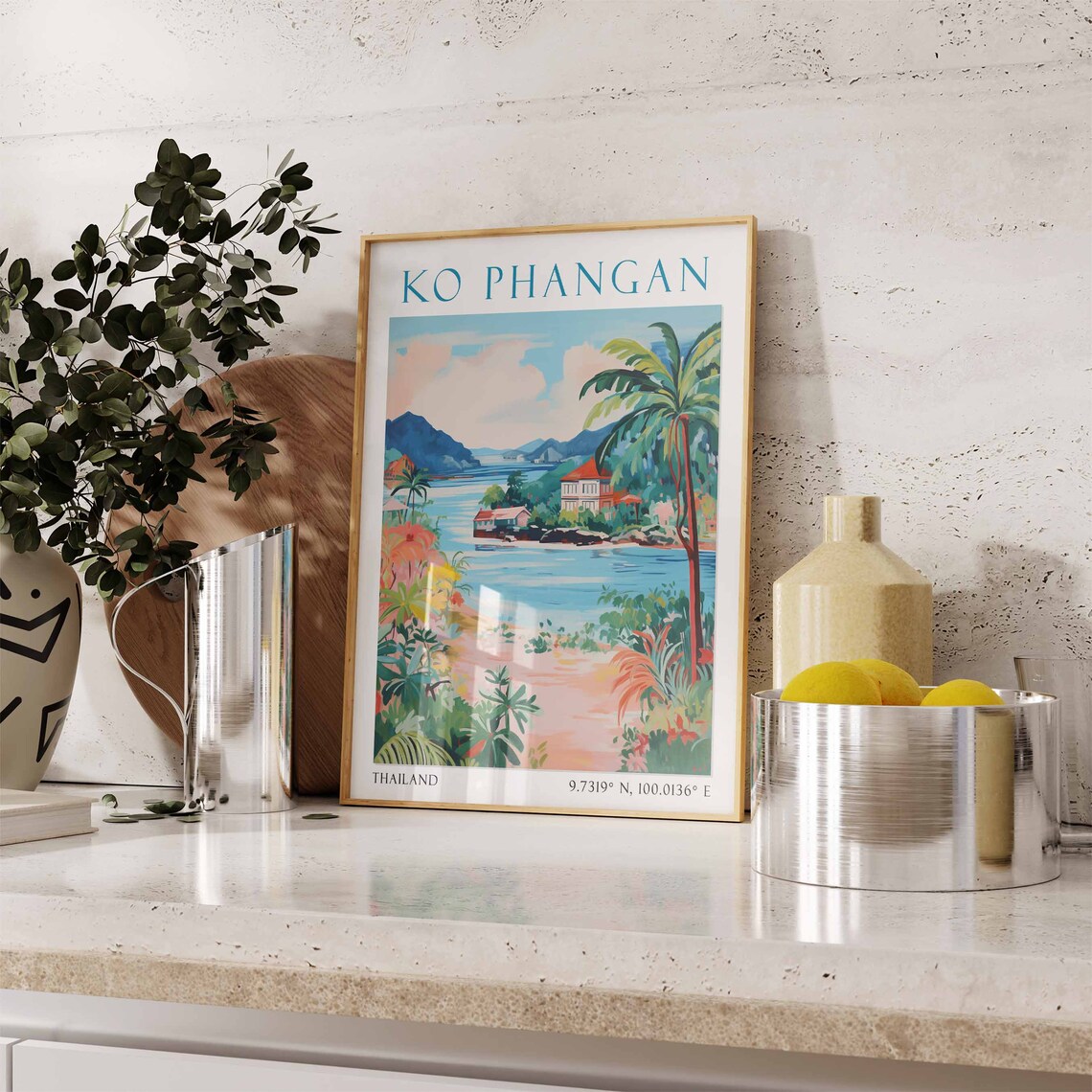 Ko Phangan Tropical Island Bay Watercolor Thailand Travel Poster - Image 2