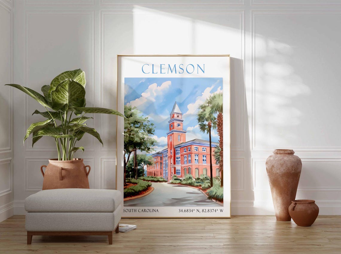 Clemson South Carolina Clock Tower Campus Building College Poster - Image 3