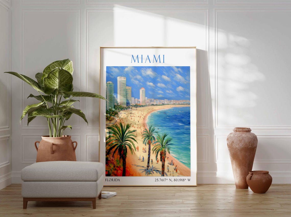 Miami Florida Beach Palm Trees High Rise Oceanfront View Poster - Image 2