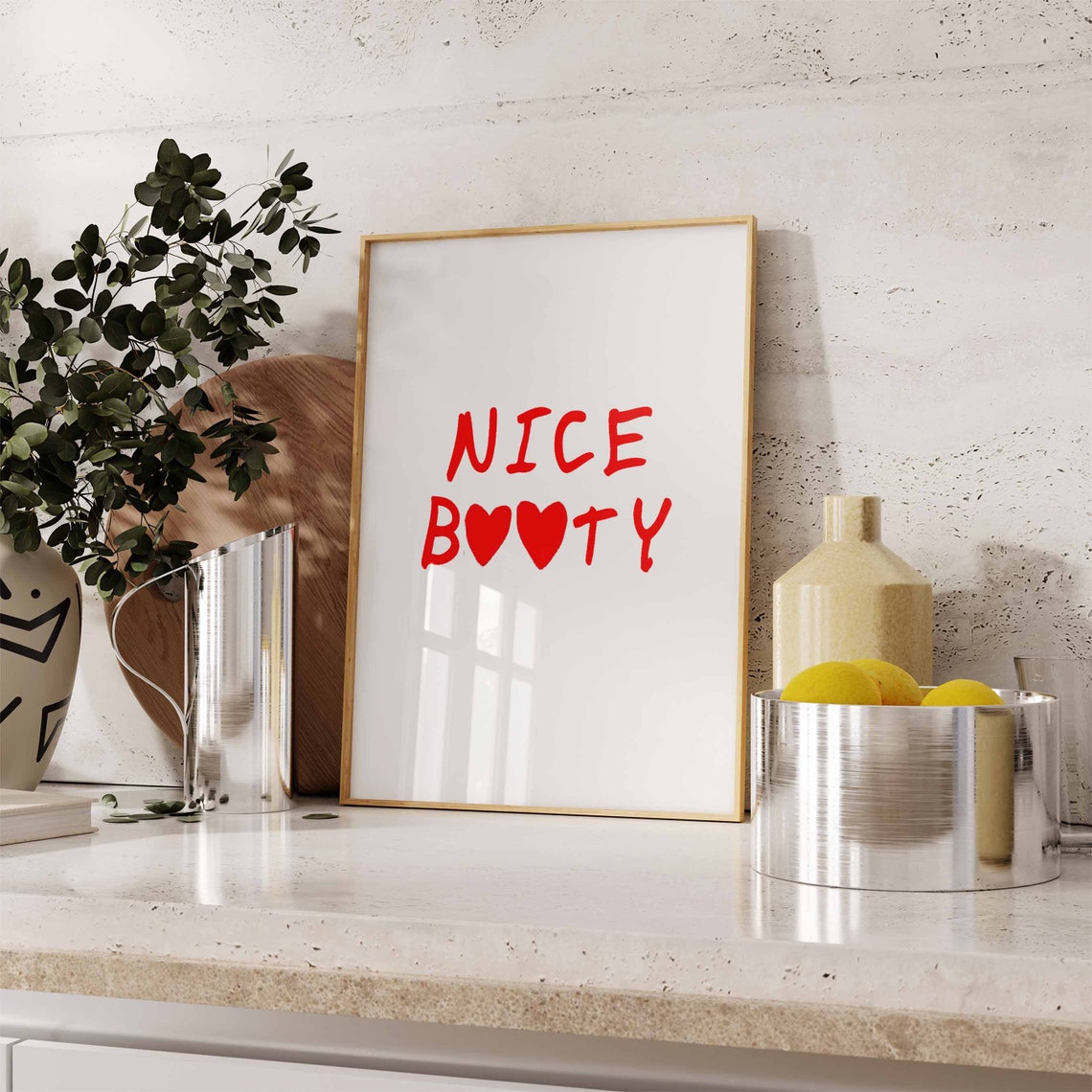 Nice Booty Heart Text Funny Red Handwritten Bathroom Quote Poster - Image 3