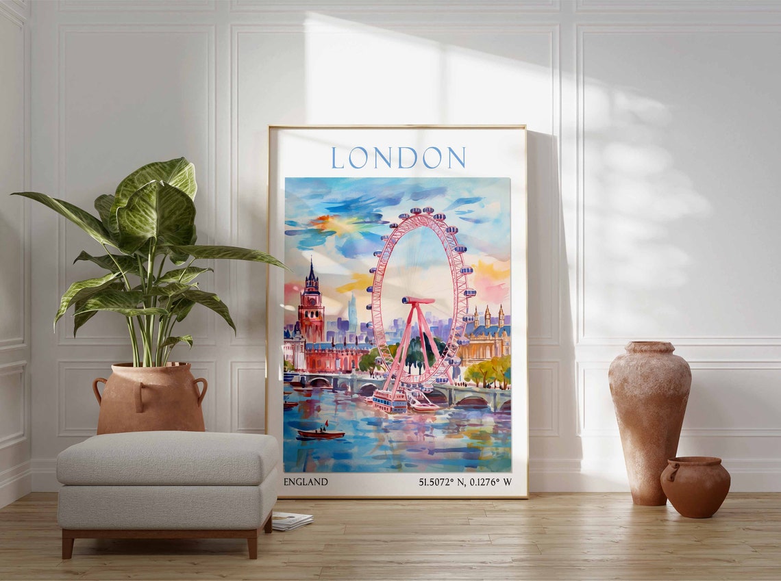 London Travel Print London Travel Poster United Kingdom Wall Art London Travel Gift Vintage Travel Decor British Wall Decor - Image 2