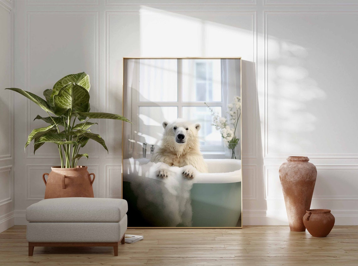 Polar Bear Soaking In A Foamy Bubble Bath Paws Up Close Poster - Image 3