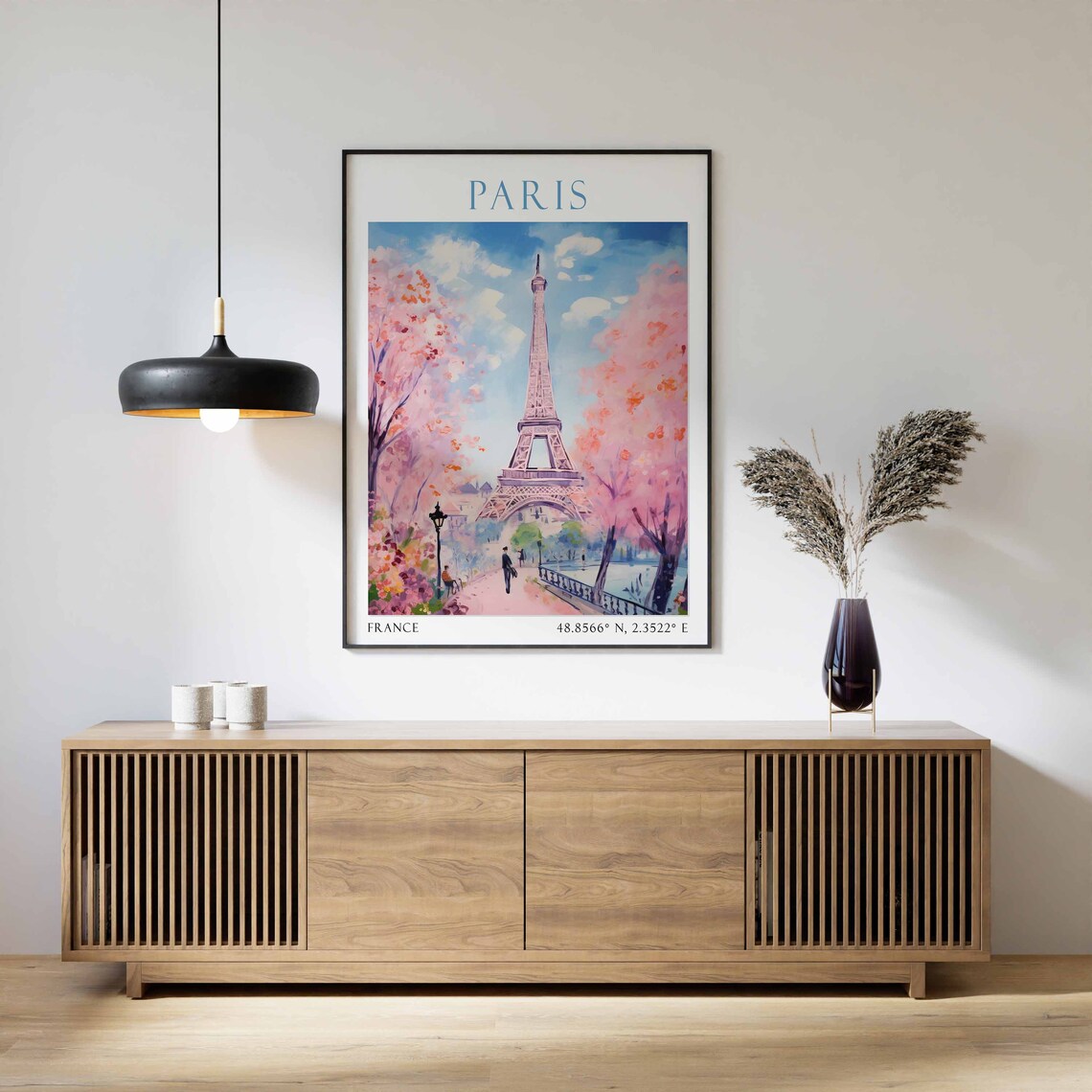 Paris Eiffel Tower Pink Blossom Trees in Spring France Travel Poster - Image 3
