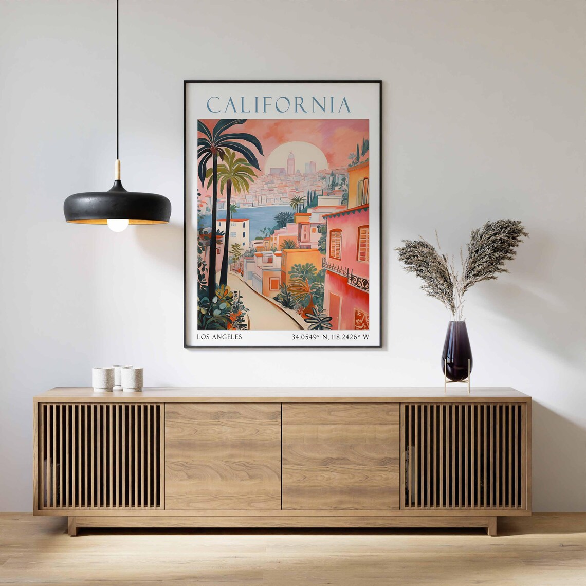 California Los Angeles Sunset Palm Street Skyline Vista Poster - Image 2