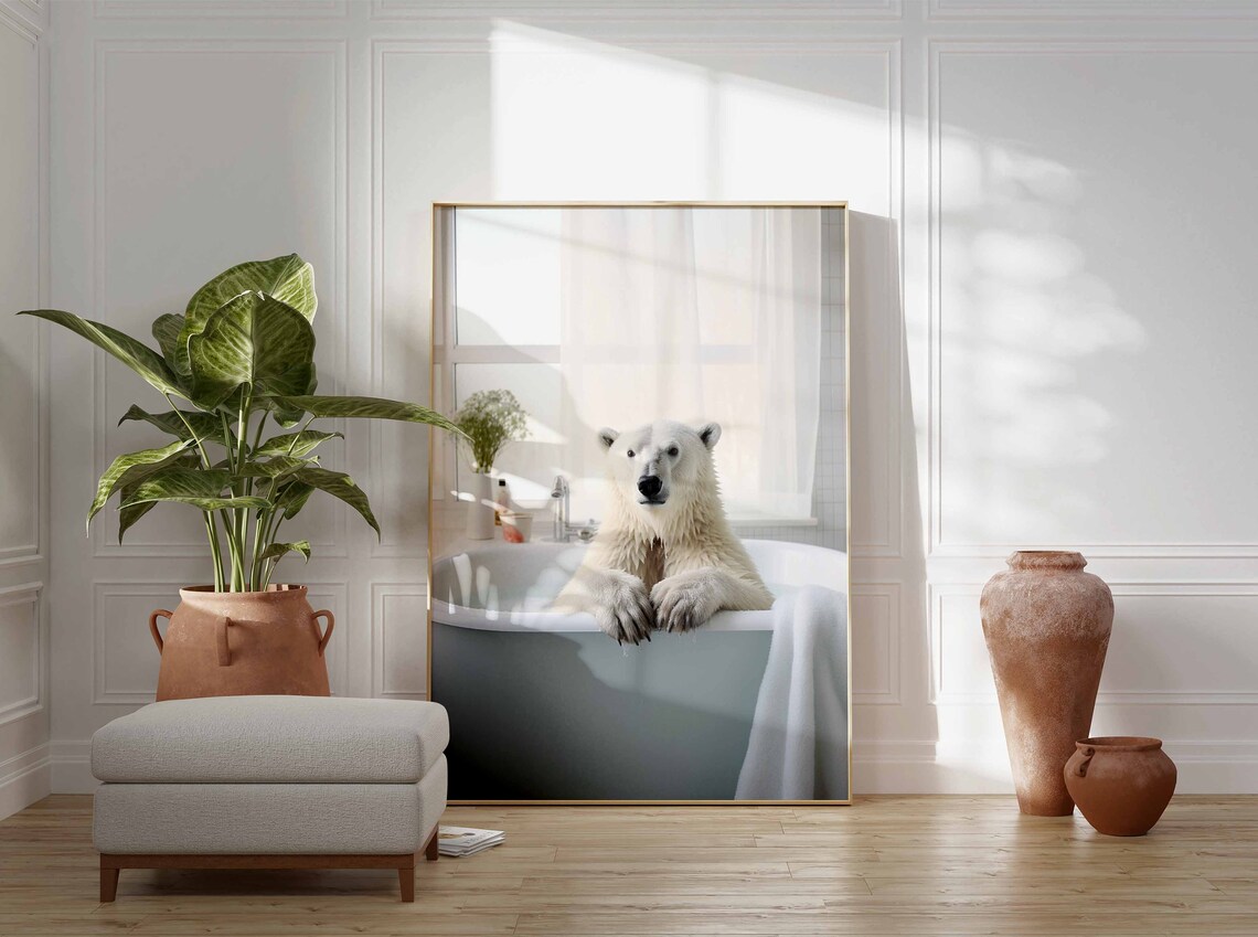 Calm Polar Bear Resting In A White Bathtub Spa Day Scene Poster - Image 3