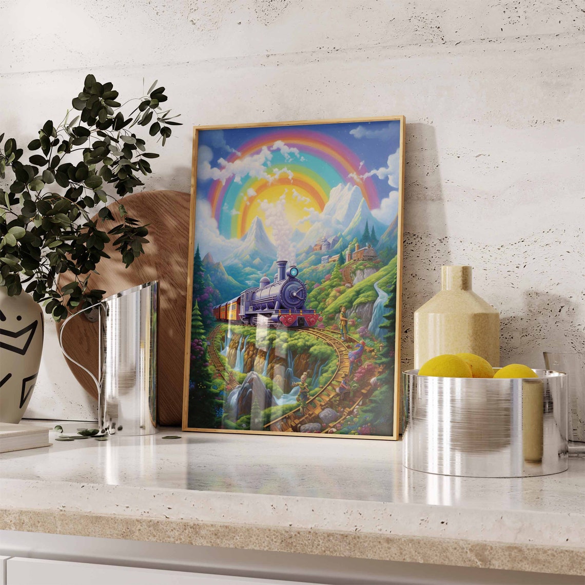 Fantasy Steam Train Rainbow Mountain Railway Kids Room Poster - Image 2