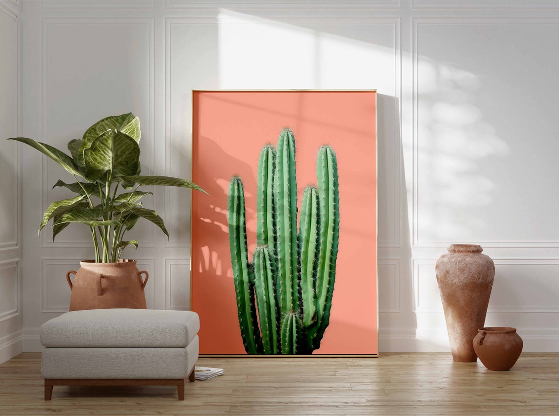 Minimalist Columnar Cactus Cluster on a Peach Background Photo Poster - Image 3