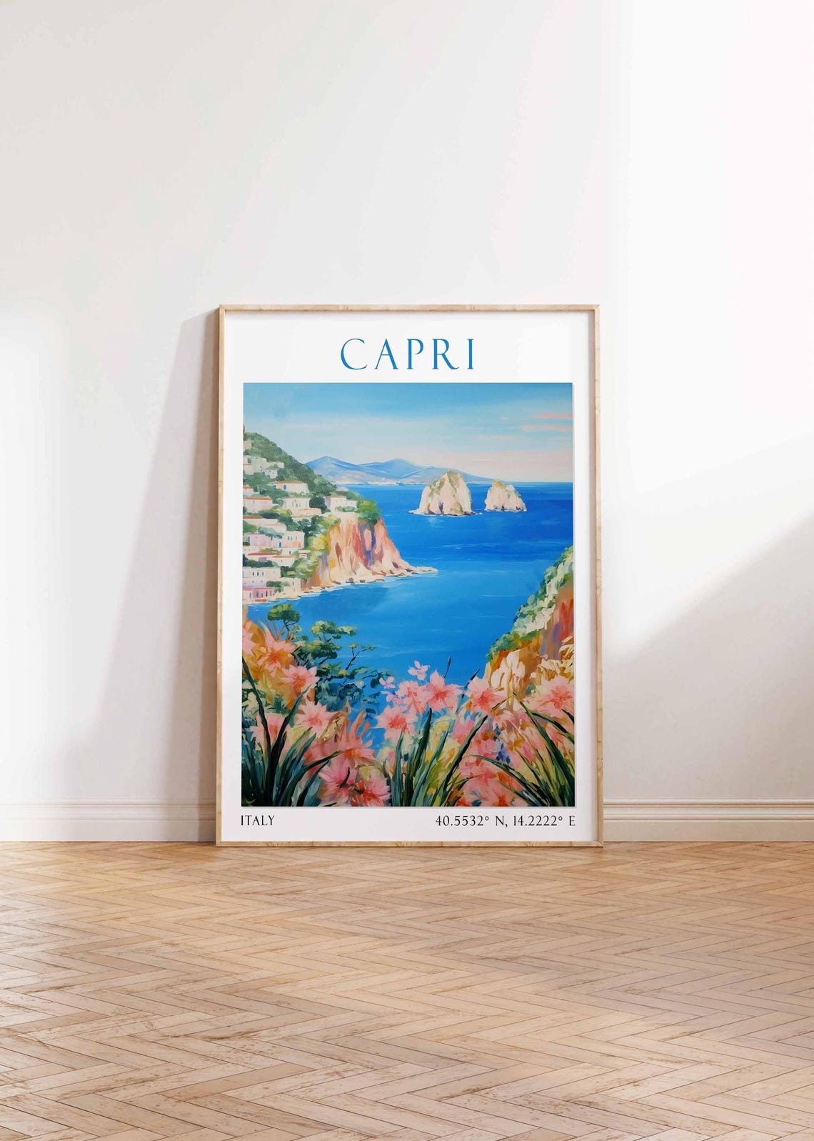 Capri Italy Faraglioni Rocks Blue Mediterranean Sea Flowers Poster - Image 4