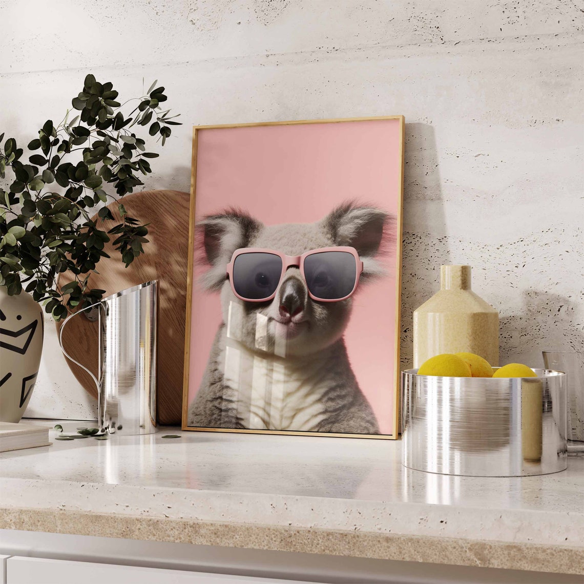 Cute Koala Wearing Pink Sunglasses on a Pink Background Poster - Image 2