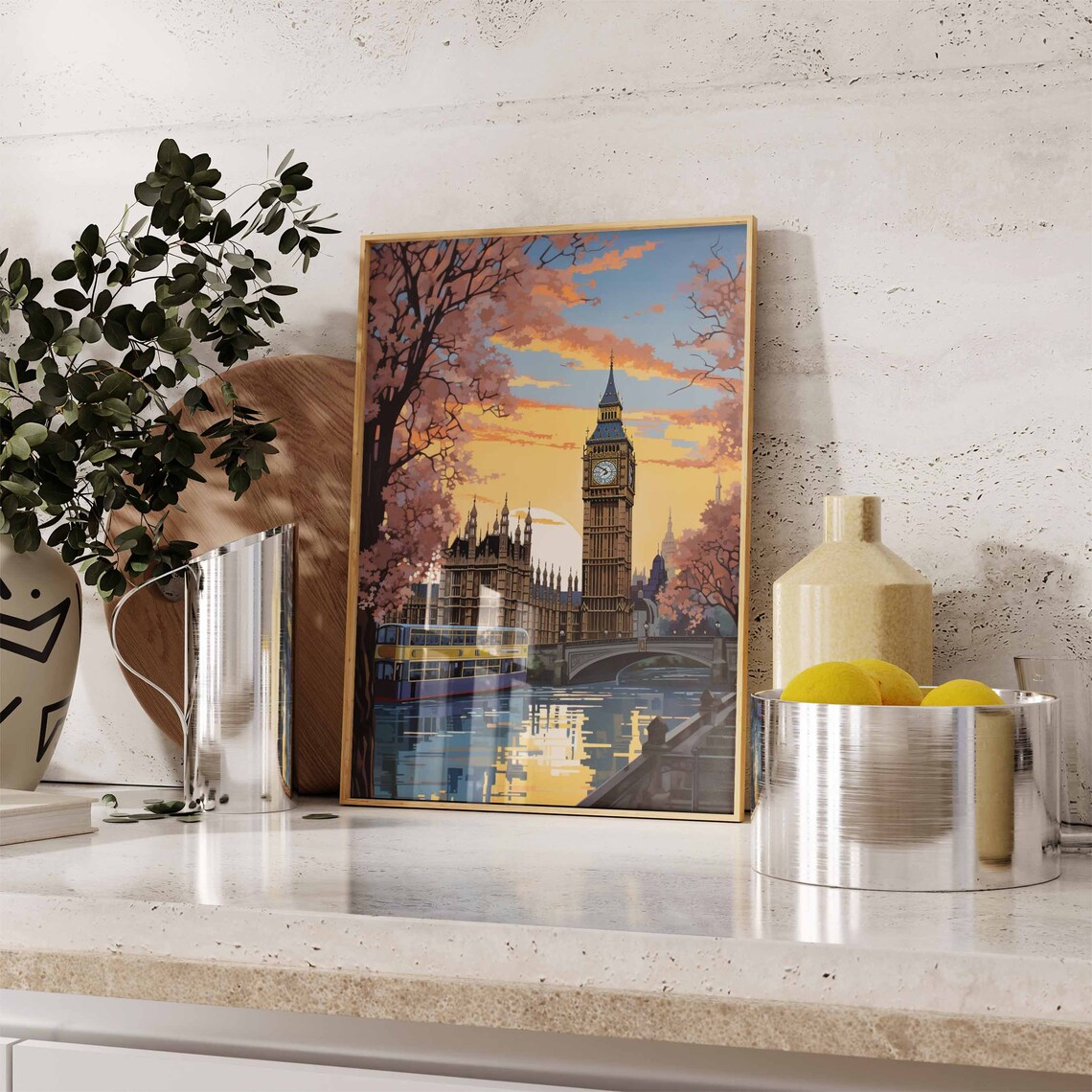Big Ben Sunset Vintage Style Golden Hour London Travel Poster - Image 2