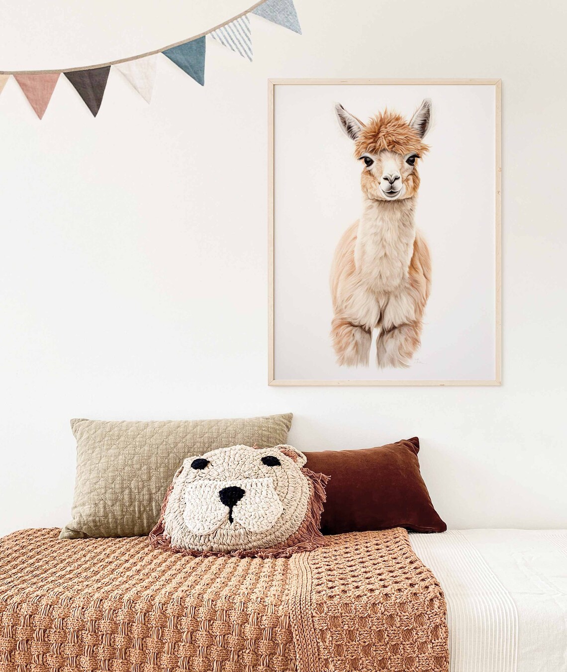 Golden Watercolor Llama Portrait Poster for a Kids Nursery Room - Image 3