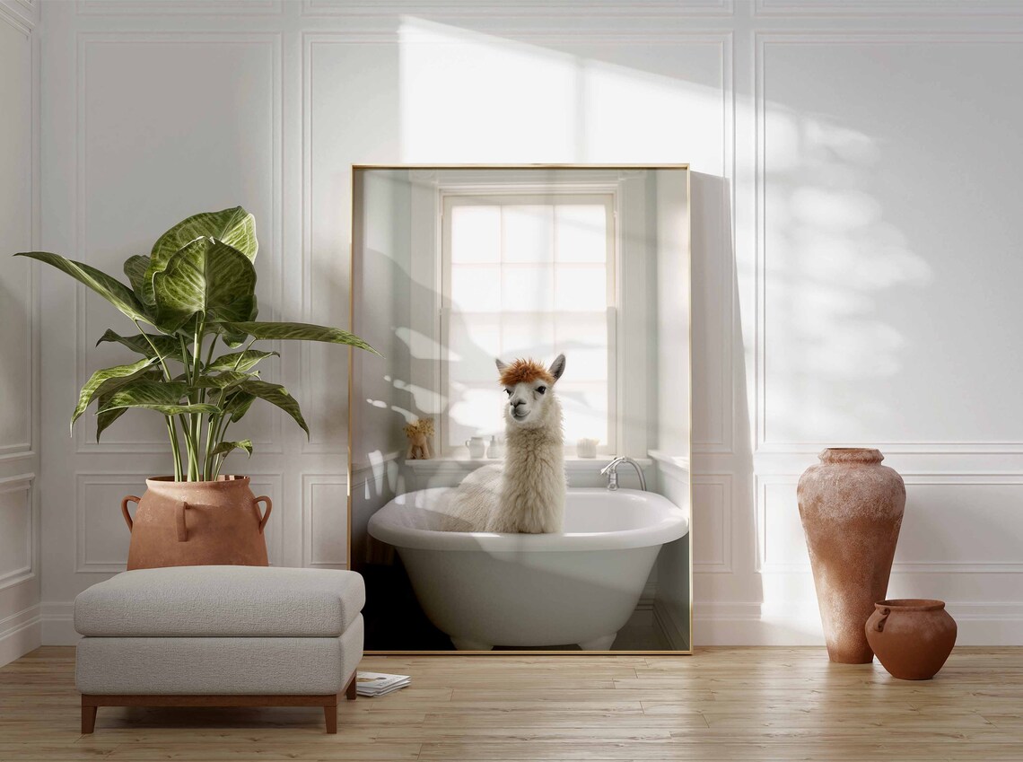 Llama In Tub Bathroom Art Print, Funny Animal - Image 3