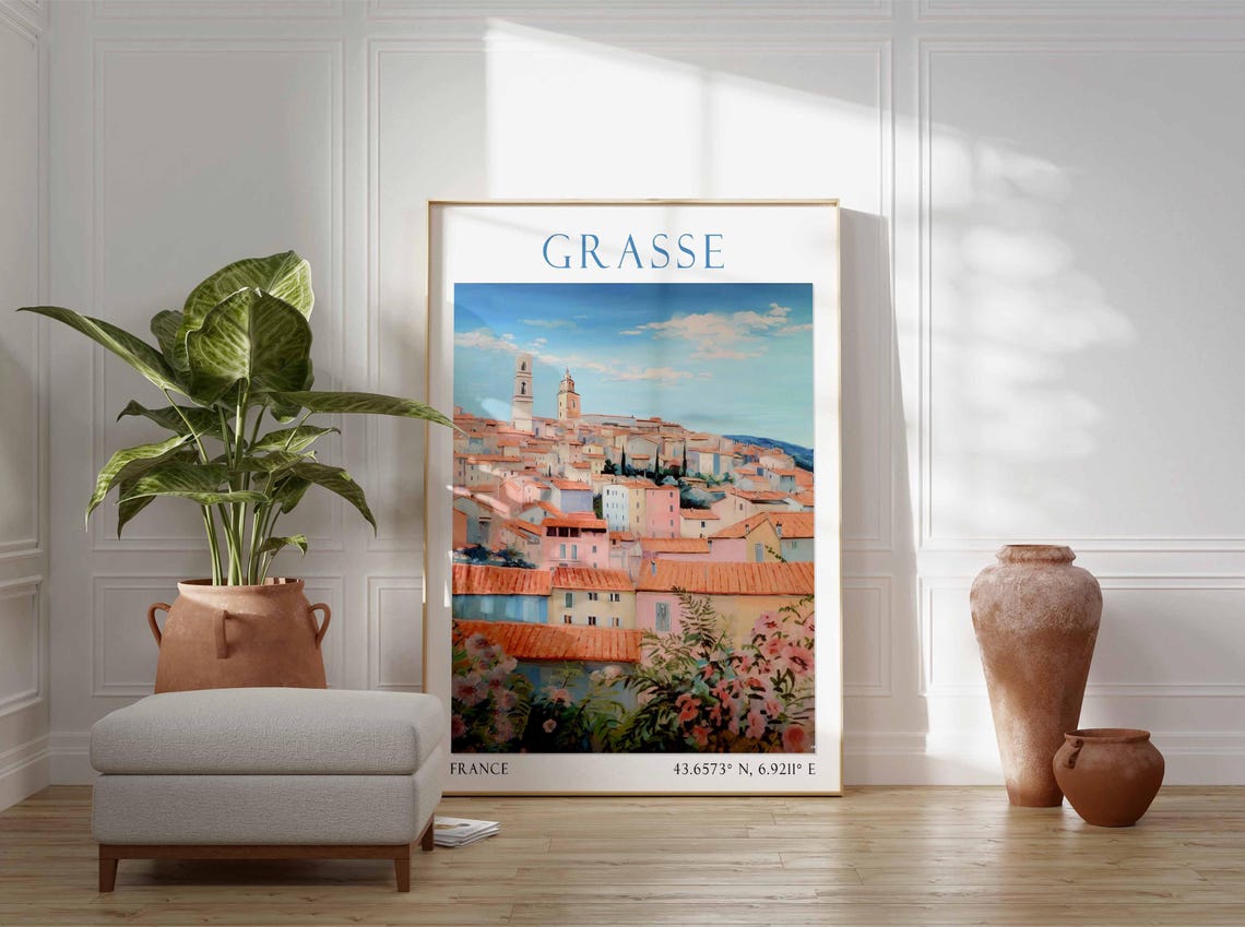 Grasse France Hilltop Town Terracotta Rooftops Travel Poster - Image 3