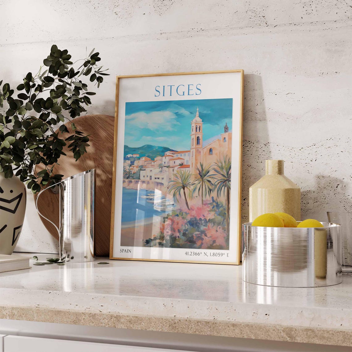 Sitges Spain Coastal Old Town Church Tower Mediterranean Travel Poster - Image 3