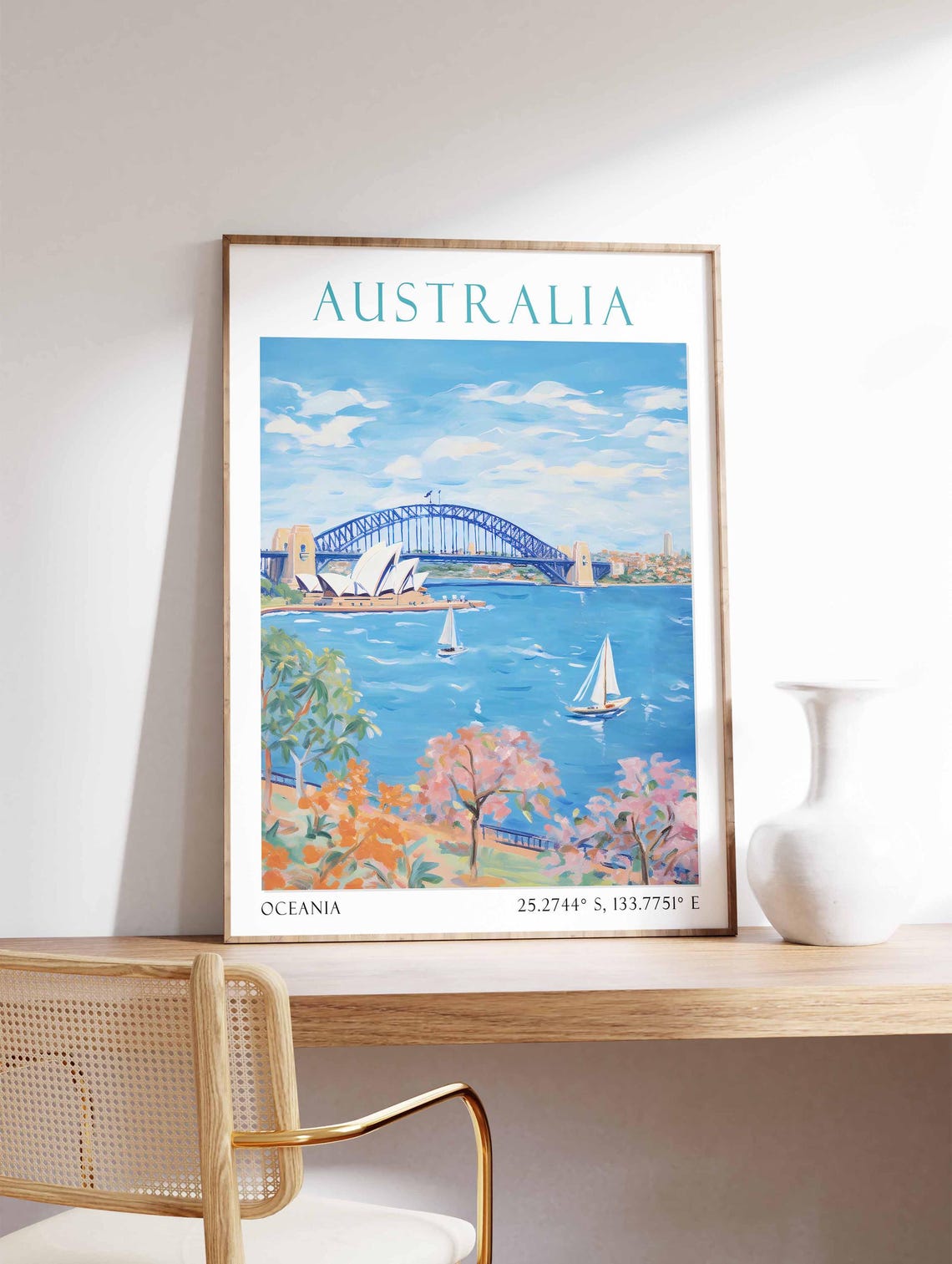 Sydney Harbour Bridge Opera House Sailboats Australia Poster