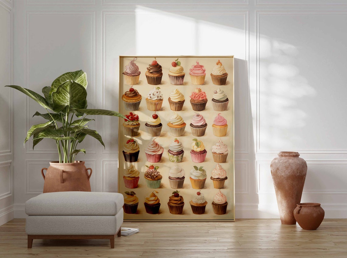 Thirty Painted Cupcake Grid Watercolor Bakery Dessert Poster - Image 3