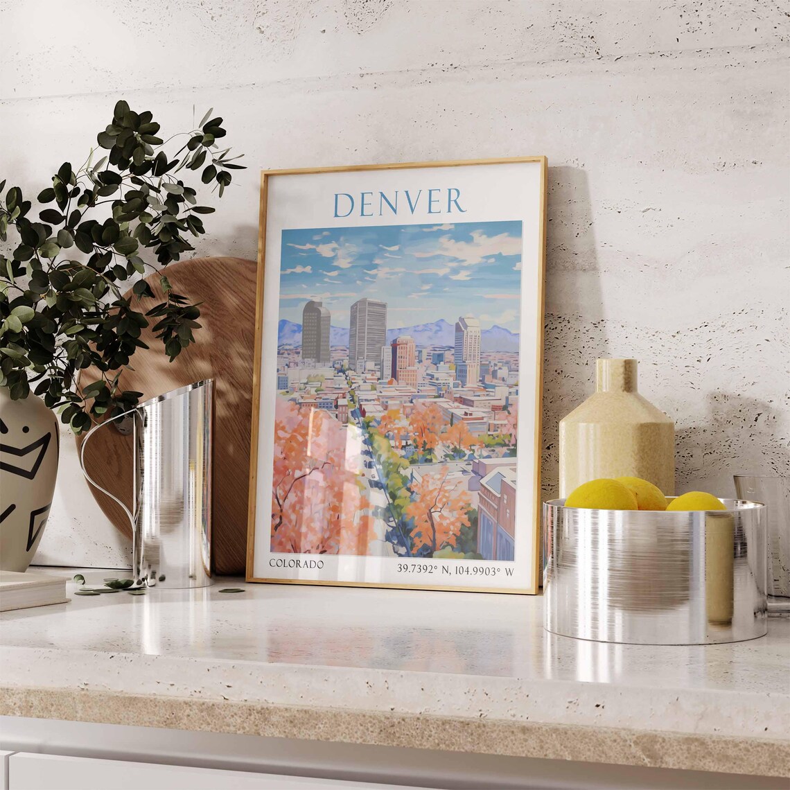 Denver Colorado Autumn Skyline with Rocky Mountains View Poster - Image 3