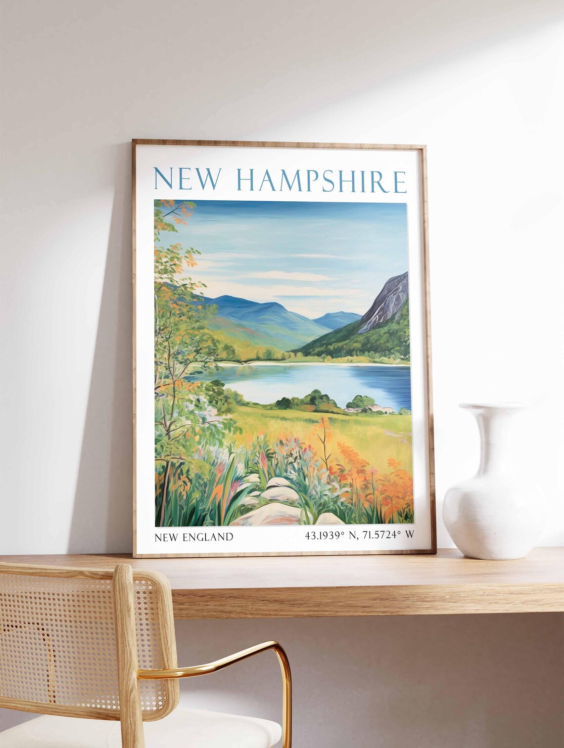 New Hampshire White Mountain Lake Autumn Watercolor Travel Poster - Image 4