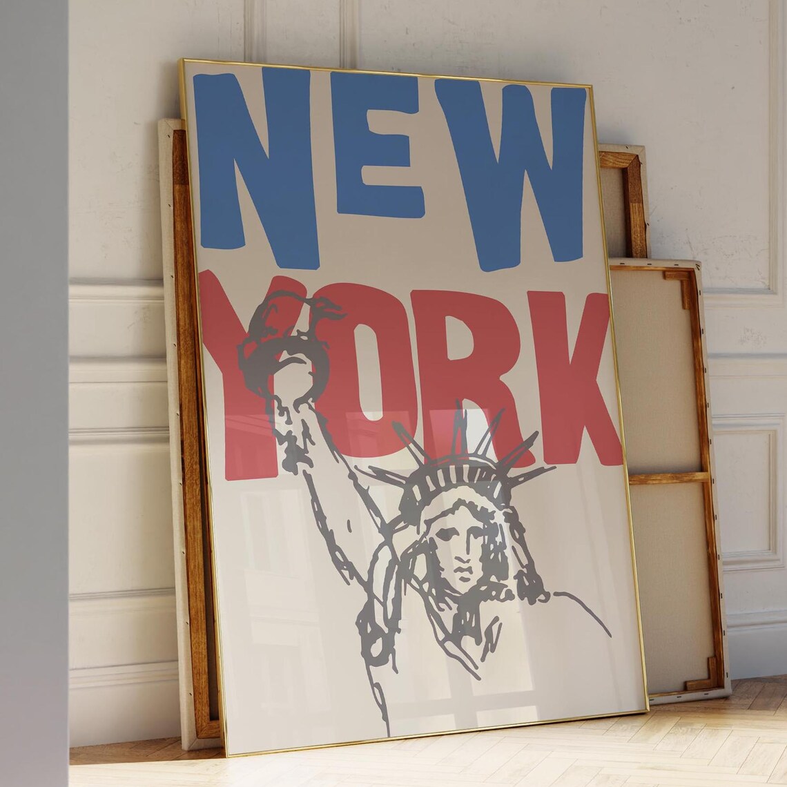 New York Pop Art Red And Blue Statue Of Liberty Torch Graphic Poster