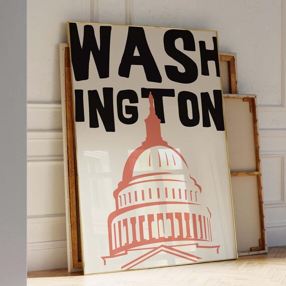 Washington DC Capitol Dome Coral Typography Minimalist Poster