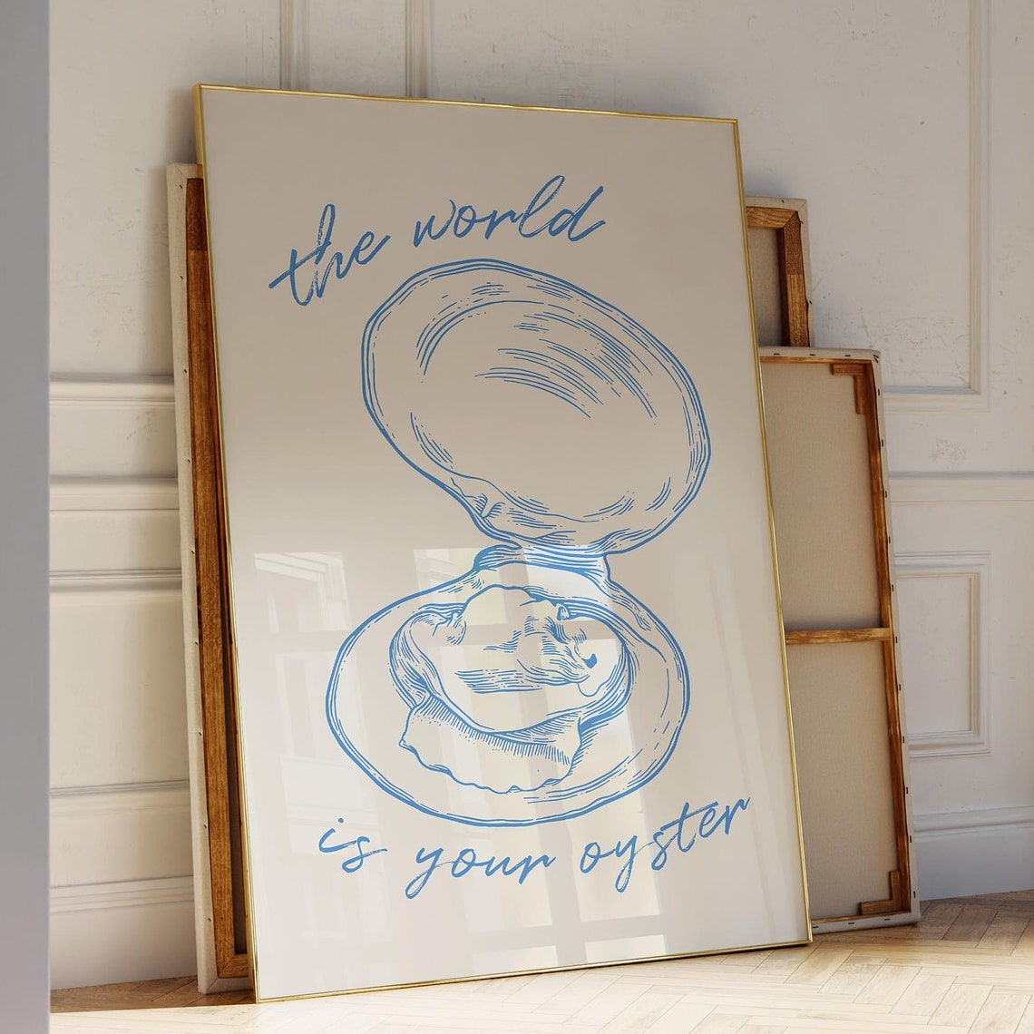 The World Is Your Oyster Blue Shell Script Quote Kitchen Decor Poster