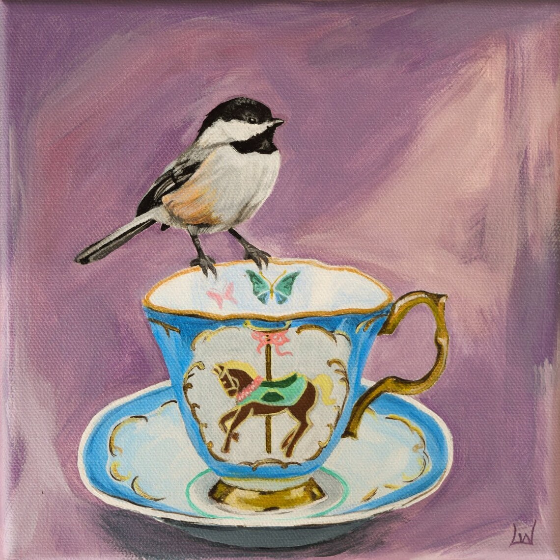 Chickadee and Teacup Art Print by Lauren White