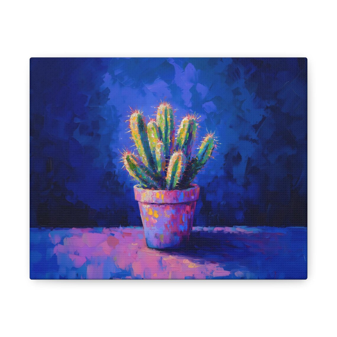 Moody Cactus in Pink Pot Vibrant Deep Blue Background Art Print - Image 3