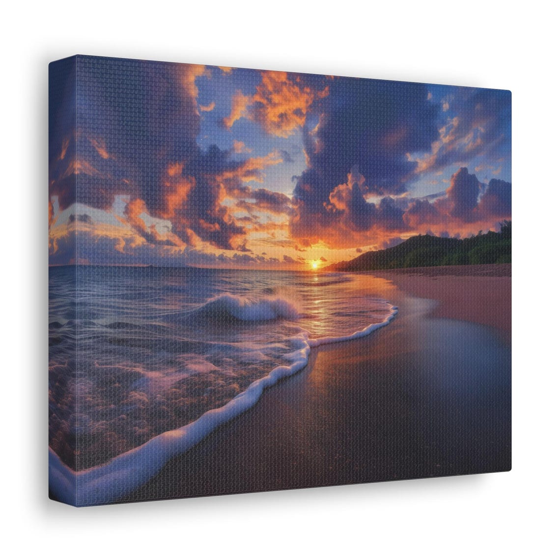 Beach Sunset Ocean Waves Golden Sky Shore Coastal Photography Poster