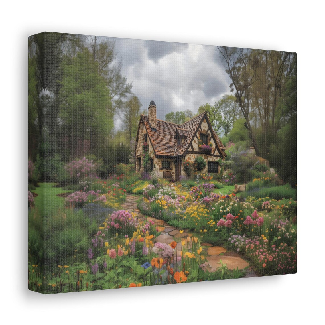 Charming Storybook Cottage Flower Garden Blooming Path Print - Image 3
