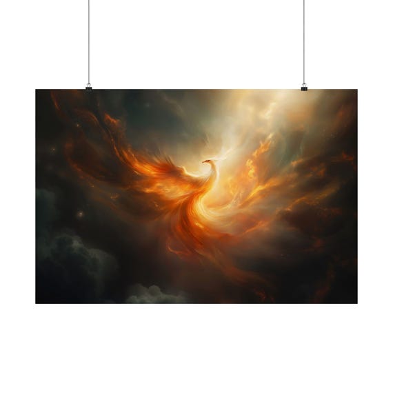 Phoenix Burst Poster Print Landscape Modern Painting Fantasy Nature Rustic Wall Print Airbnb Art Wall Decor